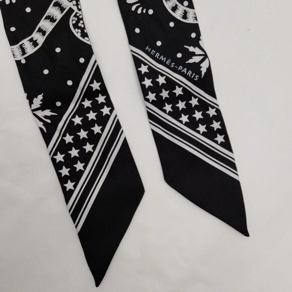 Hermes scarf Twilly Black Silk100% mon-320-091125 - Picture 5 of 9